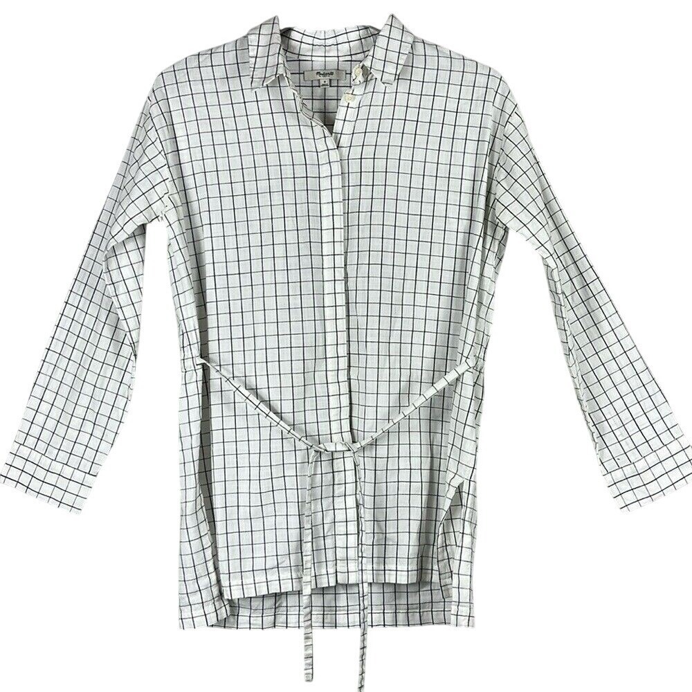 Madewell Long Sleeve Button Up Tunic Shirt Womens Size Small White Black‎
